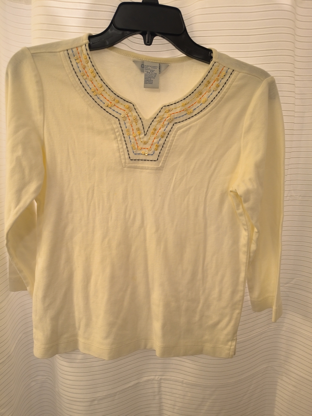 Cherokee Light Cream Split-Neck Tunic with Embroidered Trim